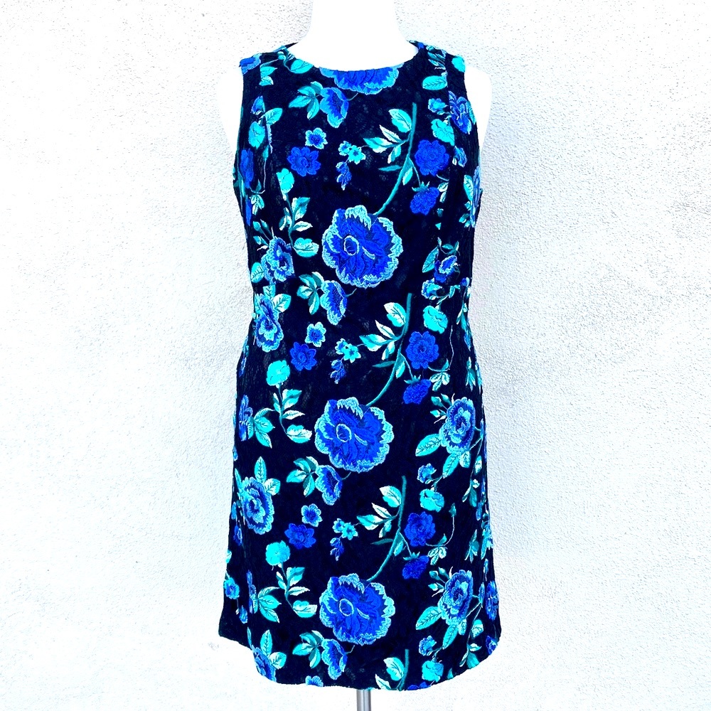 ELIZA J embroidered dress black lace Sheath floral sleeveless plus size 16W blue